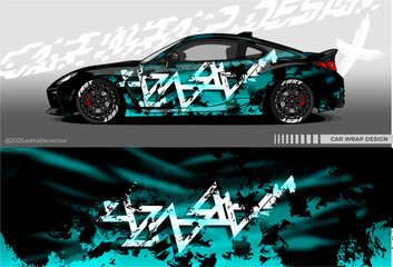 Illustration vector grahic of Car wrap decal with abstract design. Black blue colour. Livery car editable. Mockup template sticker vinyl for racing, rally, or daily use.