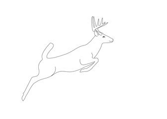 Black line drawing of a deer silhouette in a jumping pose, isolated on a background. Vector illustration.