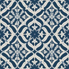 "Seamless Blue and White Abstract Floral Pattern with Vintage Mandala Design – Elegant Decorative Background for Textile, Wallpaper, and Interior Design Projects"

