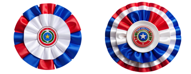 Handcrafted Paraguayan Cockade with Layered Red, White, and Blue Ribbons, Transparent PNG