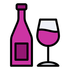 Wine Outline Flat Design Icon, Black And White Outline Flat Design Icon Symbol