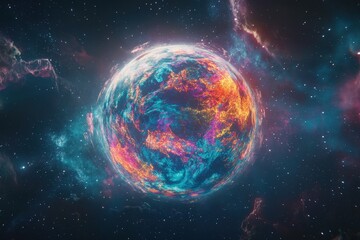 Obraz premium Colorful alien planet in a cosmic nebula.