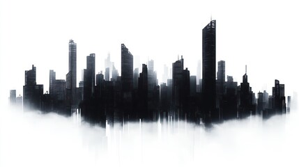 Fototapeta premium Black and White Cityscape Emerging from Fog