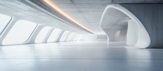 Futuristic White Interior with Curved Walls and Windows