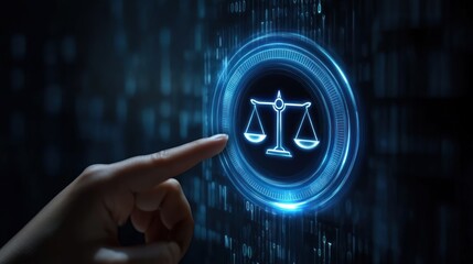 Hand Reaching for Digital Scale of Justice