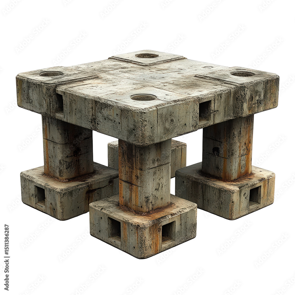 Poster abstract 3d concrete structure featuring square pillars with symmetrical hole design elements