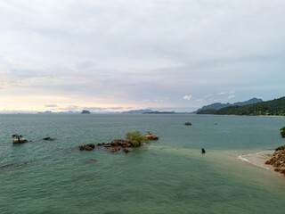 Aerial View from Drone of Sea and rock islands in Krabi Thailand