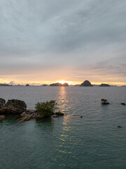 Aerial view Sunset over sea and island in Krabi Thailand