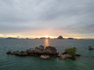 Aerial view Sunset over sea and island in Krabi Thailand