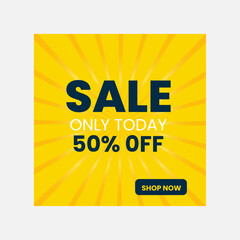 Yellow sale banner design fifty percent off today