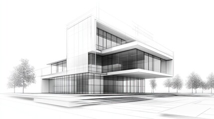 Architect's design of a modern business building with contemporary structural elements and layout.