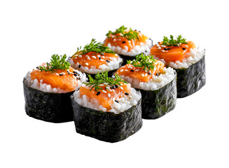 Salmon sushi rolls, tuna sushi rolls on transparent background