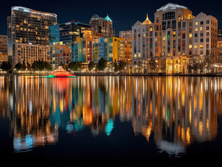 Naklejka premium A colorful skyline view of Orlando, Florida at night