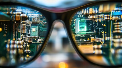 Circuit Board Viewed Through Eyeglasses