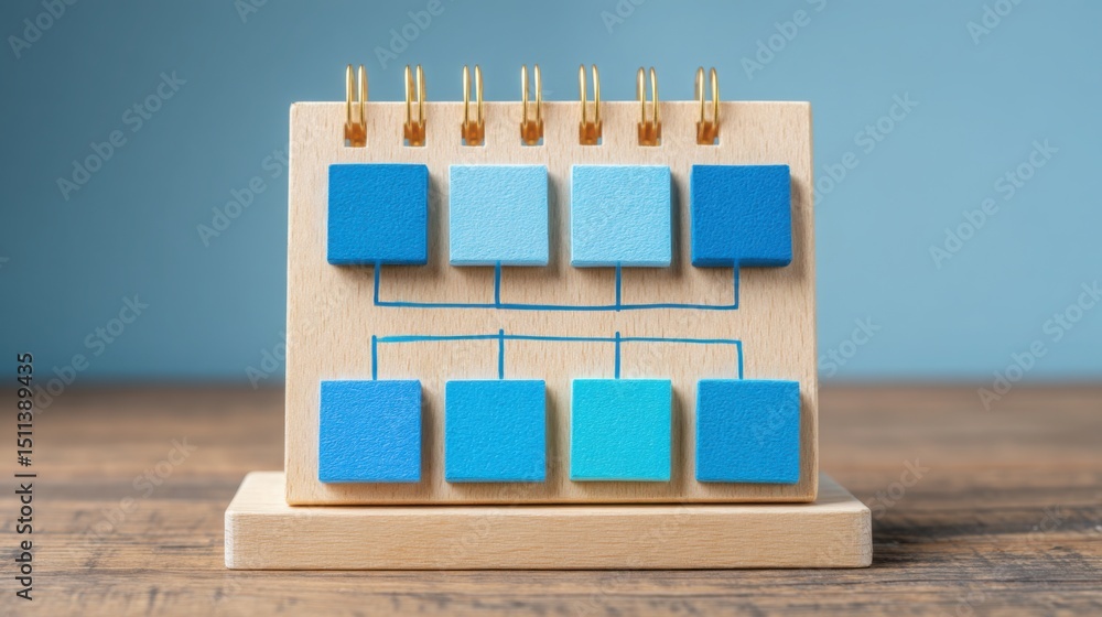 Poster a creative wooden block puzzle as a symbol of organizational planning and structured scheduling for 