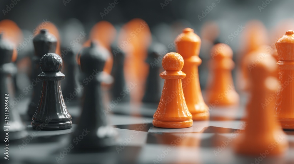 Poster artistic depiction of a chess game illustrating strategic thinking and team dynamics in competitive 