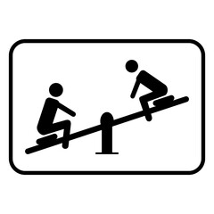 Signs of seesaw playground equipment in children's playgrounds. Seesaw icon flat vector design. Playground road sign. Roadside sign pointing to playground. Vector illustration