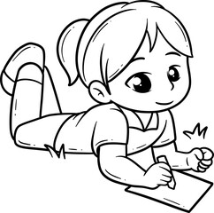 Child Drawing on Paper Cartoon Outline
