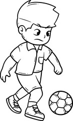 Boy Playing Soccer Cartoon Outline
