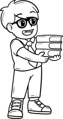 Schoolboy Carrying Books Cartoon Outline