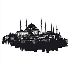 Naklejka premium istanbul silhouette , black and white illustration isolated on white background
