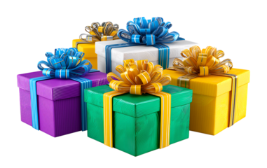 Colorful gift boxes with ribbons, 
Colorful gift boxes with ribbons and bows  isolated on a transparent background