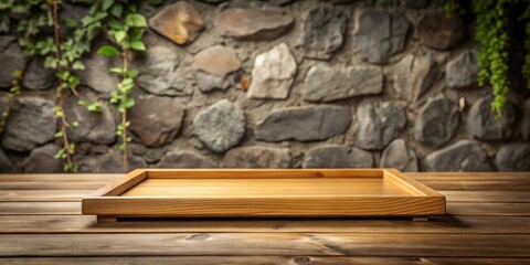 Wooden tray with empty space on a simple