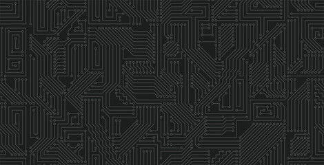 Seamless Technology Circuit on Black Background.