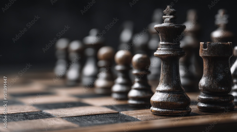 Poster engaging chess game displaying strategic thinking and empathy in a composite score tracking framewor