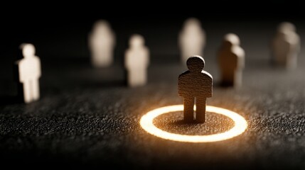 Individual standing confidently in a circle of people representing hierarchical structure and succession planning concept