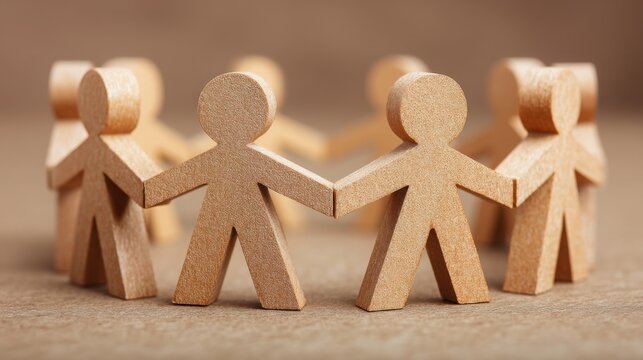A group of wooden figurines representing strategic unity at the table in business collaboration and team development