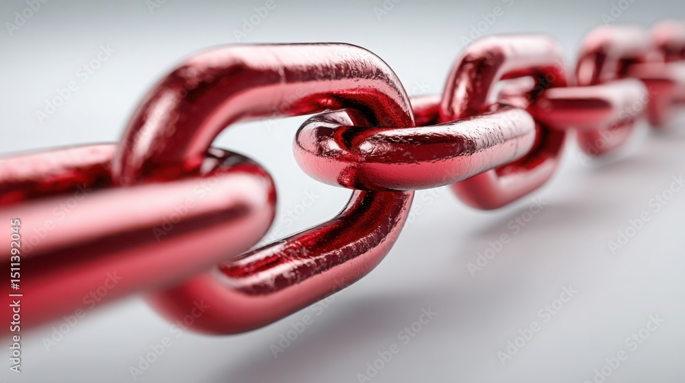Poster red chain links interconnected to illustrate the concept of supply chain and its intricate relations