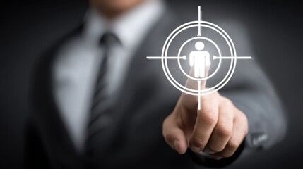 Individual pointing at a located at the center of a circle representing talent acquisition strategy