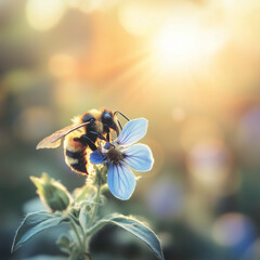 Bee collecting nectar from a borage flower