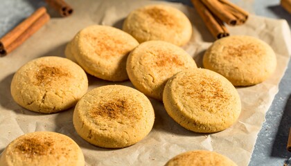 Cinnamon sugar cookies on parchment paper.
