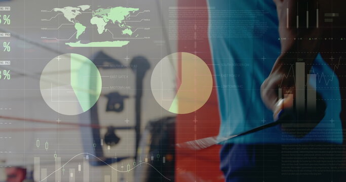 Image of digital interface over men exercising