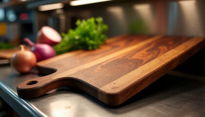 Rustic Kitchen Still Life Wooden Boards with Culinary Staples Red Onions and Fresh Parsley