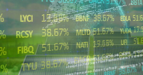 Obraz premium Image of financial data processing over solar panel