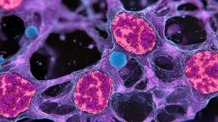 Microscopic view of vibrant cell structures.