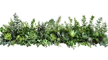 Lush green succulent and foliage arrangement with diverse plant shapes and textures for natural decoration and garden design inspiration