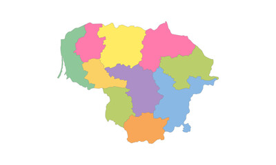 Multicolor Map of Lithuania with Counties