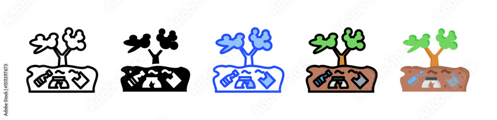 Poster soil pollution icon collection with multiple styles