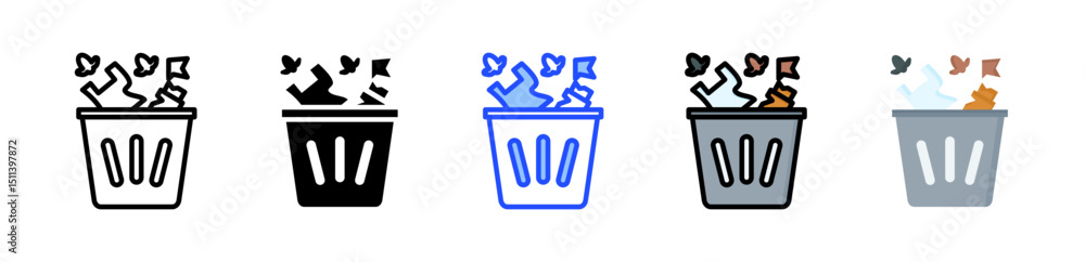 Poster waste icon collection with multiple styles