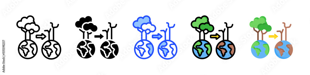 Poster deforestation icon collection with multiple styles