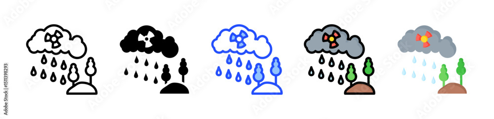 Poster acid rain icon collection with multiple styles