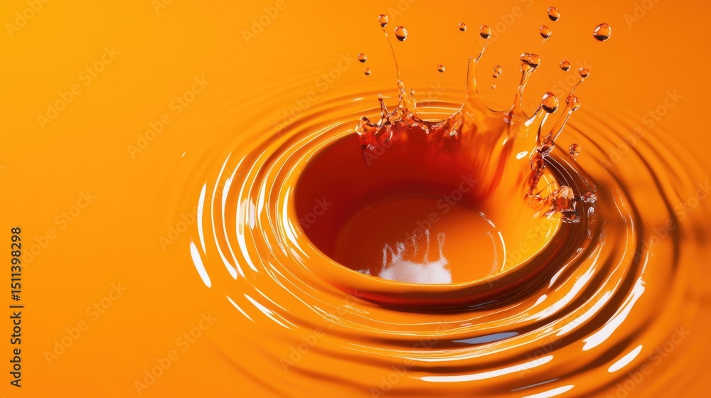 Poster abstract orange glow reflected in circular water ripples, smooth gradient and motion distortion