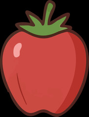 Cartoon Glossy Red Tomato with Green Sepals