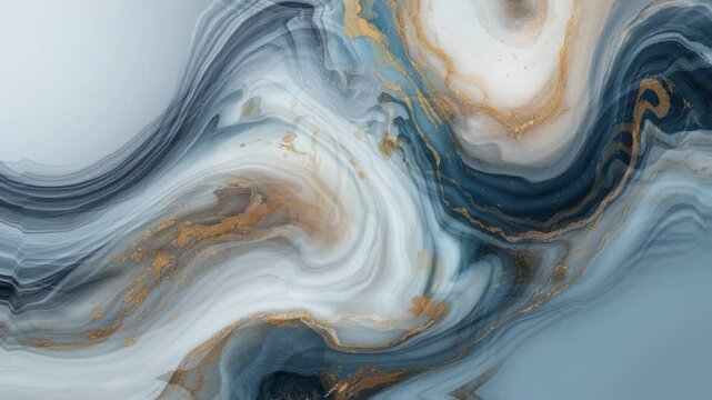 An artistic rendering of an agate or stone slab, showcasing a harmonious blend of deep indigos, sky blues, creamy whites, and sparkling gold accents in an organic, flowing composition.