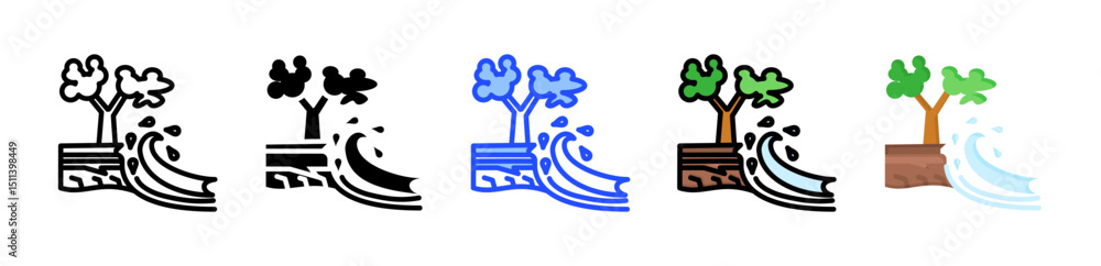 Poster erosion icon collection with multiple styles