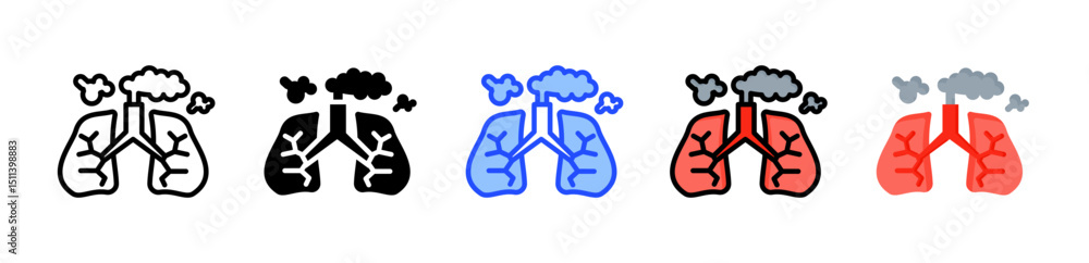 Poster respiratory problems icon collection with multiple styles